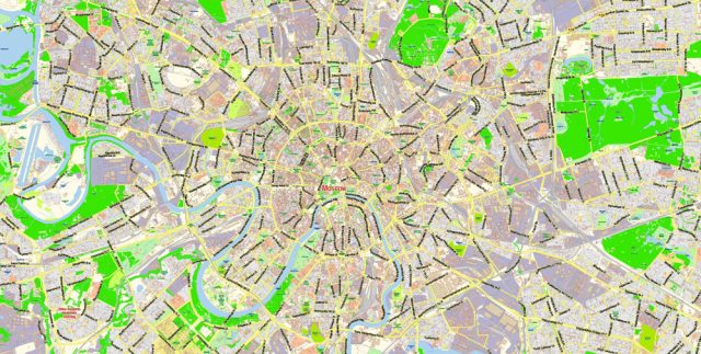 Moscow PDF Map Vector Russia Eng City Plan Low Detailed editable