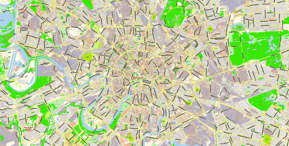 Moscow Map Vector Russia English Names City Plan Low Detailed editable Adobe Illustrator Street Map in layers