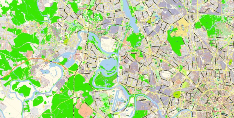 Moscow Map Vector Russia English Names City Plan Low Detailed editable Adobe Illustrator Street Map in layers