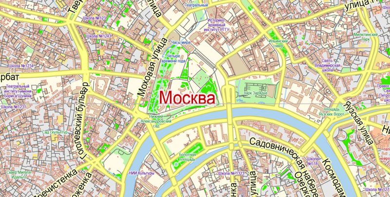 Москва Moscow PDF Map Vector Russia Russian Names City Plan Low Detailed editable Adobe PDF Street Map in layers