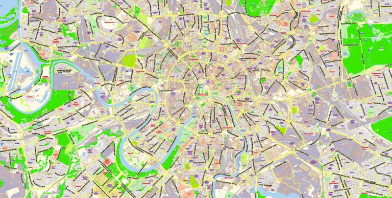 Moscow Map Vector Russia Russian Names City Plan Low Detailed editable Adobe Illustrator Street Map in layers