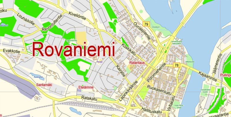 Rovaniemi Map Vector Finland Low detailed City Plan editable Layered Adobe Illustrator Street Map