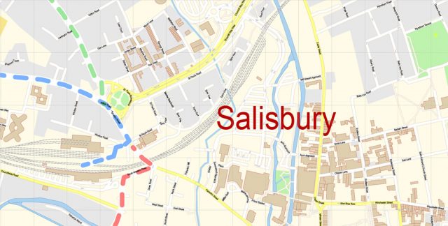 Salisbury UK Map Vector Detailed City Plan editable Layered Illustrator