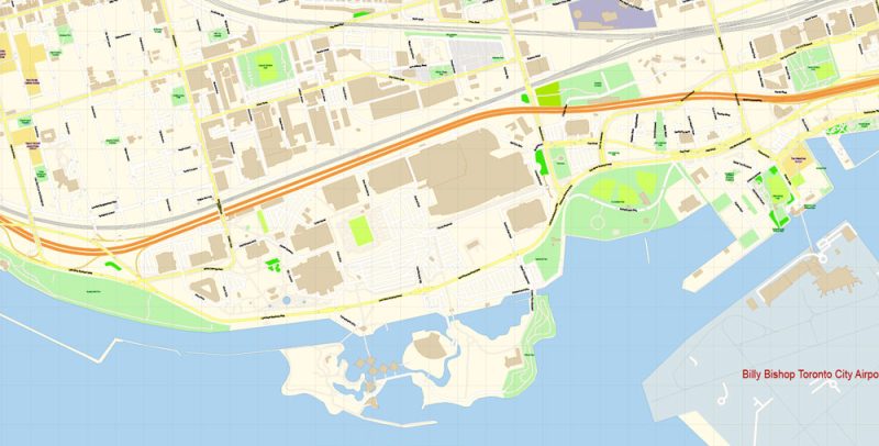 Toronto Billy Bishop City Airport Area Map Vector Canada Extra Detailed Plan Adobe Illustrator Street Map in Layers