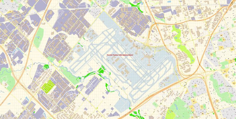 Toronto Pearson International Airport Area Map Vector Canada Extra Detailed Plan Adobe Illustrator Street Map in Layers