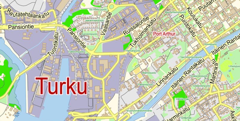 Turku Map Vector Finland Low detailed City Plan editable Layered Adobe Illustrator Street Map