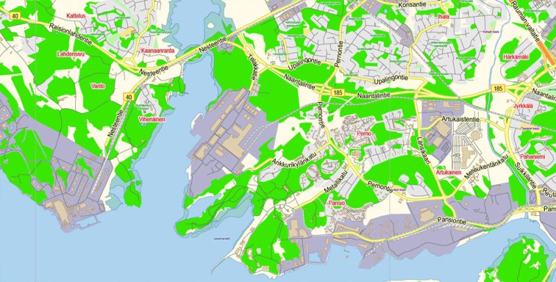 Turku Map Vector Finland Low detailed City Plan editable Layered Adobe Illustrator Street Map