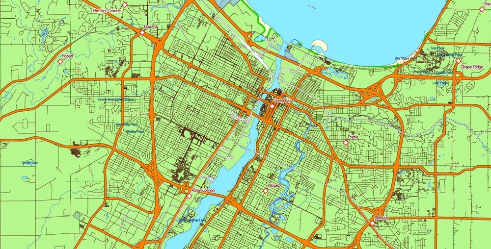 Wisconsin State Vector Map exact extra detailed All Roads, Cities and Counties map editable Layered Adobe Illustrator