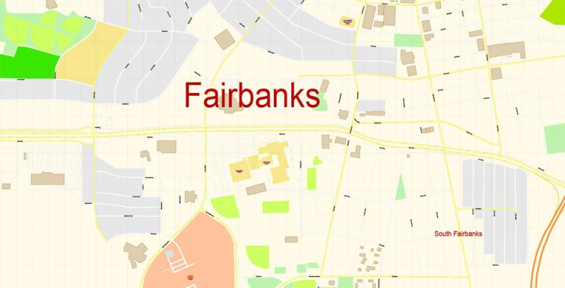 Fairbanks Vector Map large area AK US Extra detailed City Plan editable Adobe Illustrator Street Map in layers