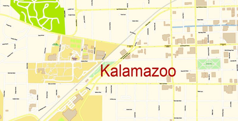 Kalamazoo County Vector Map Michigan US Extra detailed County Plan editable Adobe Illustrator Street Map in layers