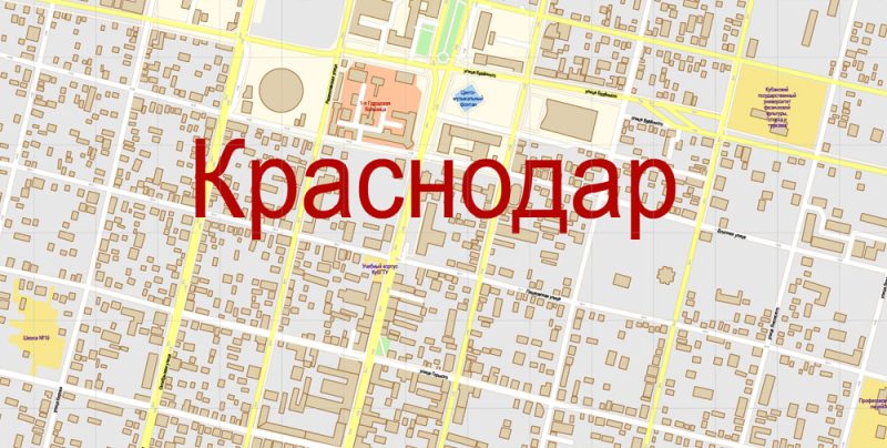 Краснодар векторная карта Россия подробная редактируемая в слоях, Adobe Illustrator