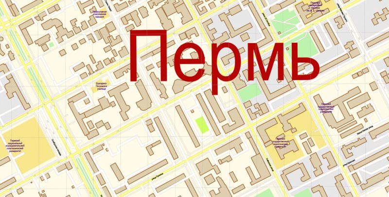 Пермь векторная карта Россия подробная редактируемая в слоях, Adobe Illustrator
