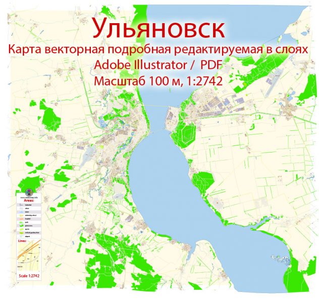 Ульяновск векторная карта подробная редактируемая в слоях Adobe Illustrator