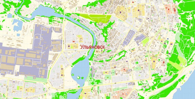 Ульяновск векторная карта подробная редактируемая в слоях Adobe Illustrator