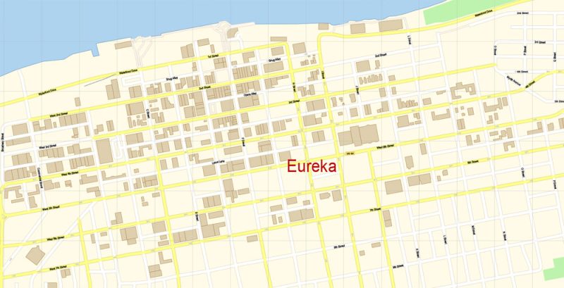Arcata + Eureka Map Vector Exact City Plan California detailed Street Map Adobe Illustrator in layers