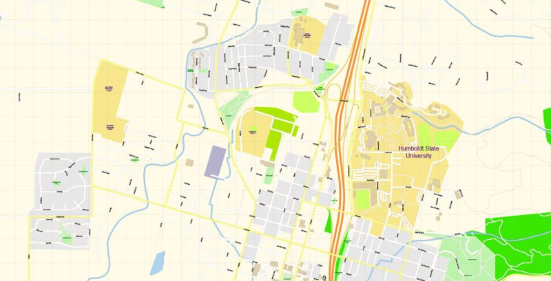 Arcata + Eureka Map Vector Exact City Plan California detailed Street Map Adobe Illustrator in layers