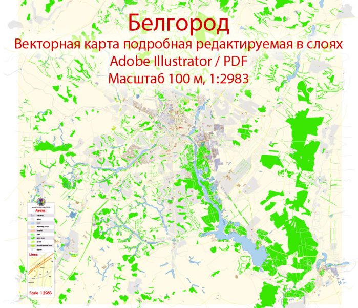 Белгород векторная карта города подробная редактируемая в слоях Adobe Illustrator