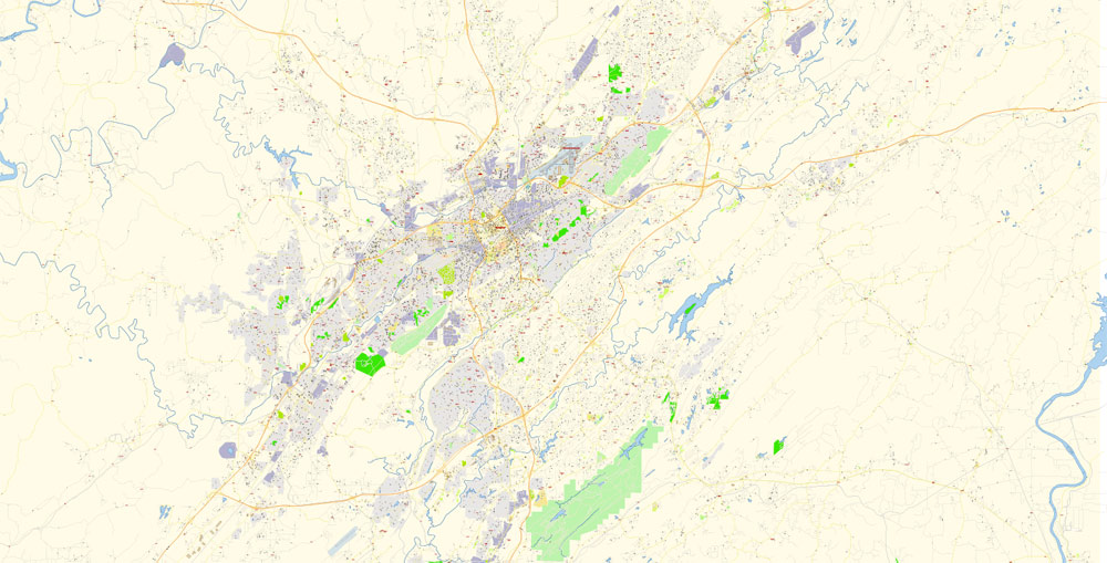 Birmingham Map Vector Exact City Plan + University of Alabama detailed Street Map Adobe Illustrator in layers