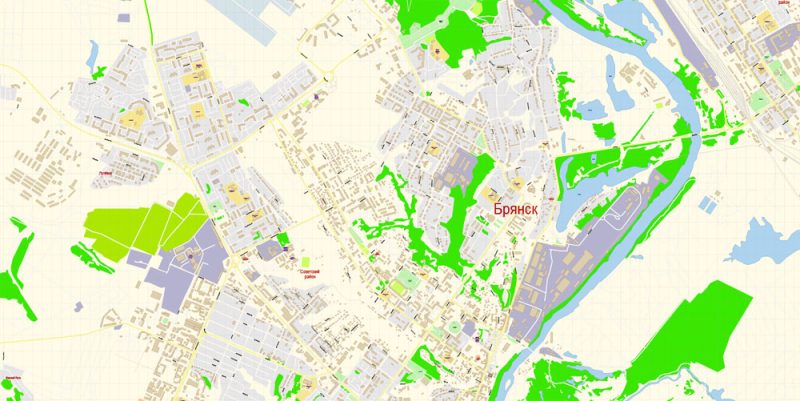 Брянск векторная карта города подробная редактируемая в слоях Adobe Illustrator