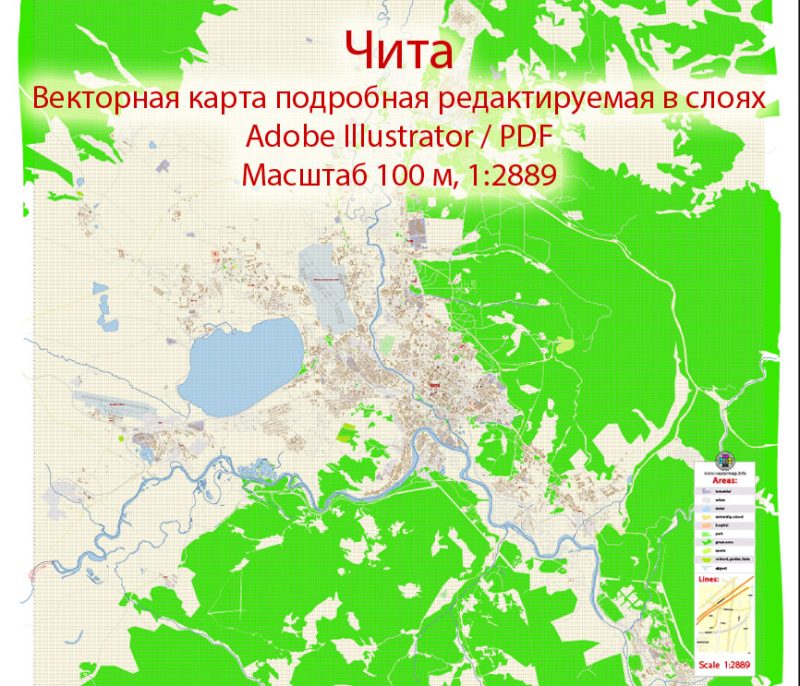 Чита векторная карта города подробная редактируемая в слоях Adobe Illustrator
