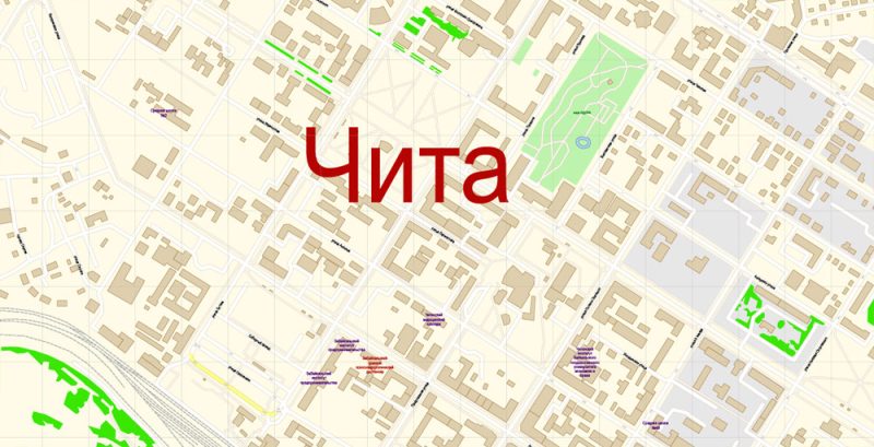 Чита векторная карта города подробная редактируемая в слоях Adobe Illustrator