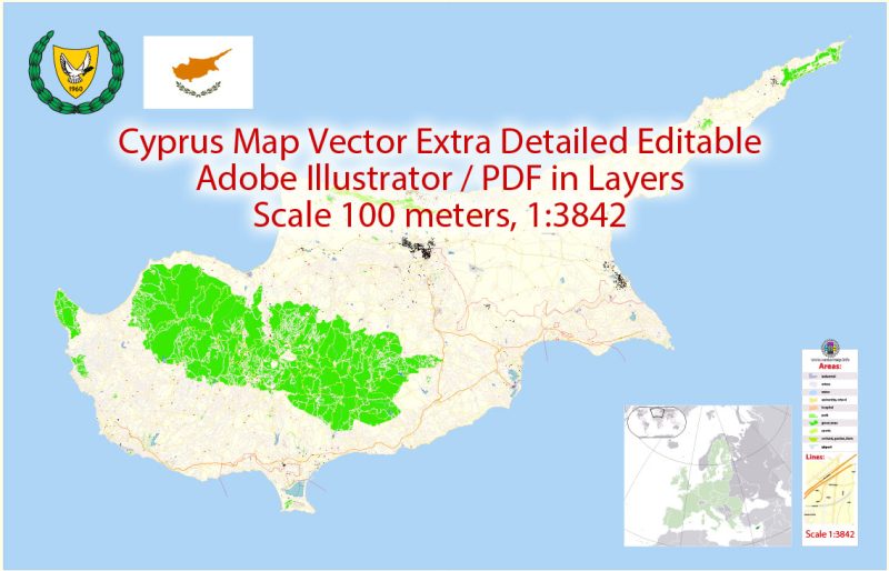 Cyprus Island Map Vector Greece Exact Plan detailed Road Map Adobe Illustrator in layers