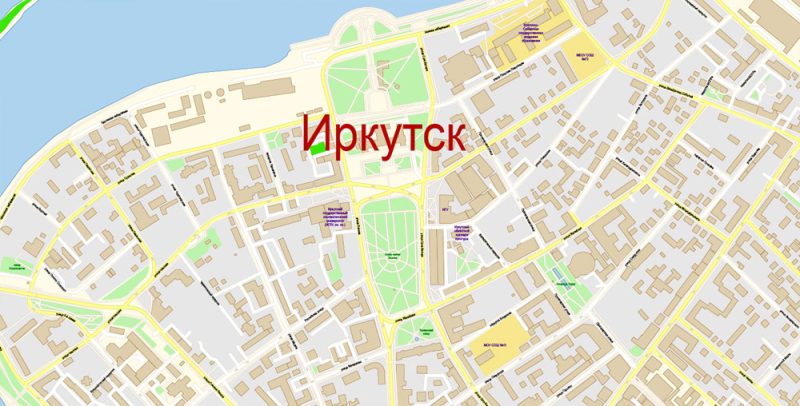 Иркутск векторная карта города подробная редактируемая в слоях Adobe Illustrator