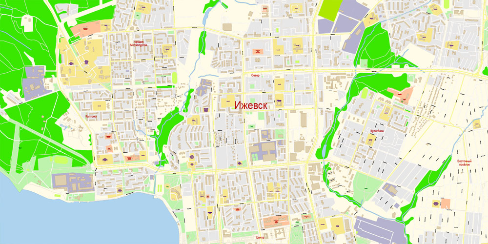 Ижевск векторная карта города подробная редактируемая в слоях AdobeIllustrator