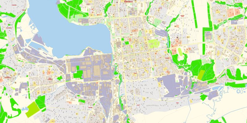 Ижевск векторная карта города подробная редактируемая в слоях Adobe Illustrator