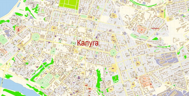 Калуга векторная карта города подробная редактируемая в слоях Adobe Illustrator