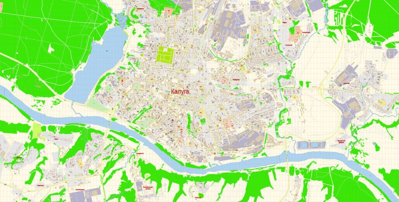 Калуга PDF векторная карта города подробная редактируемая в слоях Adobe PDF