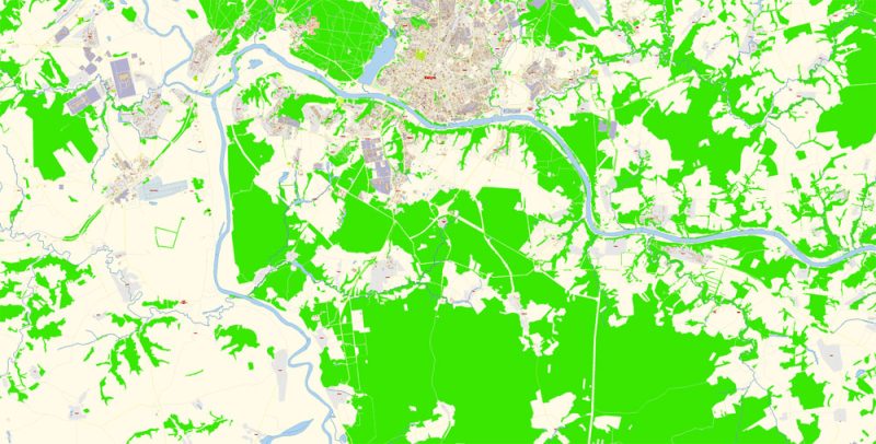 Калуга векторная карта города подробная редактируемая в слоях Adobe Illustrator