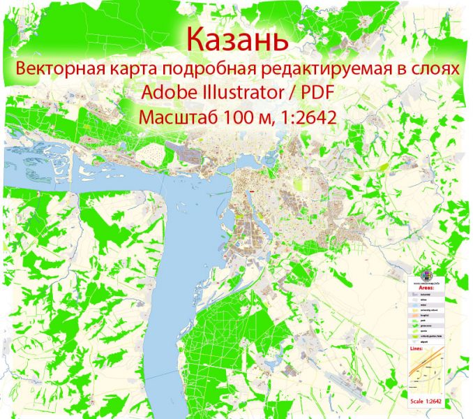 Казань векторная карта подробная редактируемая в слоях Adobe Illustrator