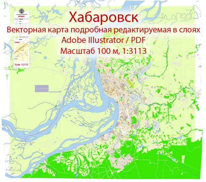 Хабаровск векторная карта подробная редактируемая в слоях Adobe Illustrator