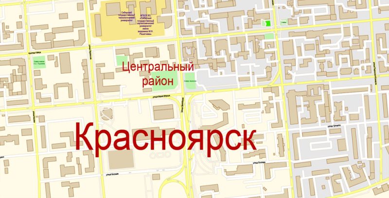 Красноярск векторная карта подробная редактируемая в слоях Adobe Illustrator