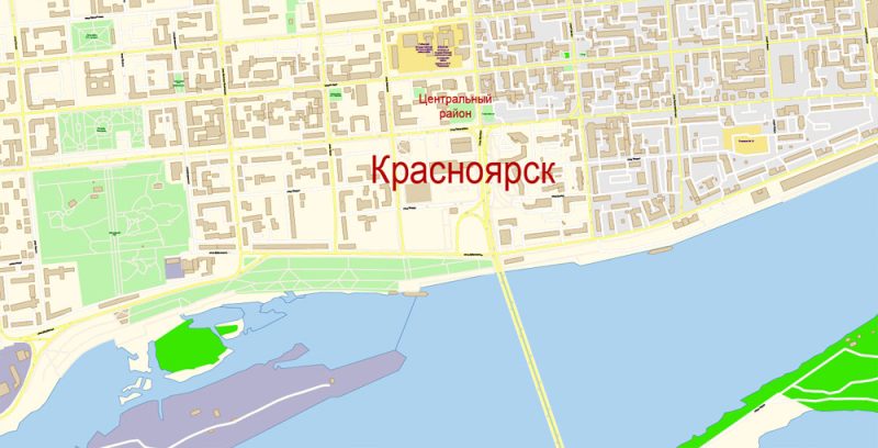 Красноярск векторная карта подробная редактируемая в слоях Adobe Illustrator