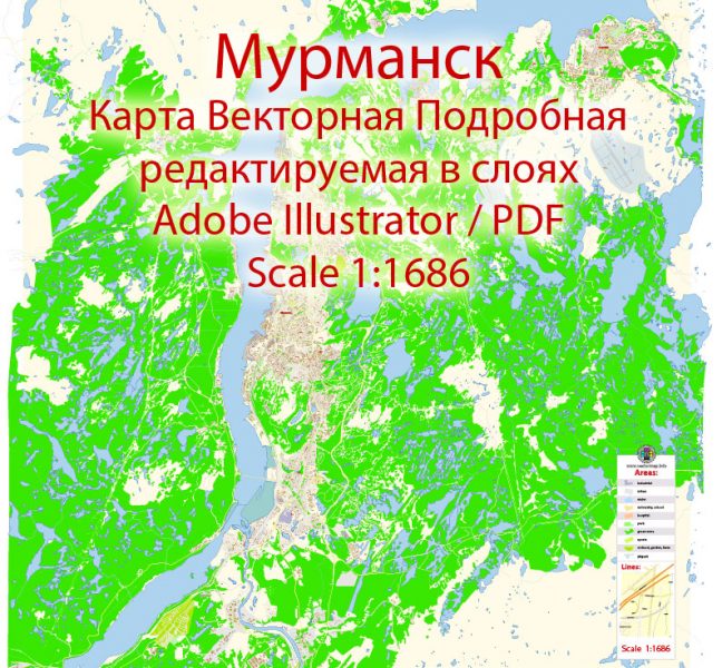 Мурманск векторная карта подробная редактируемая в слоях Adobe Illustrator