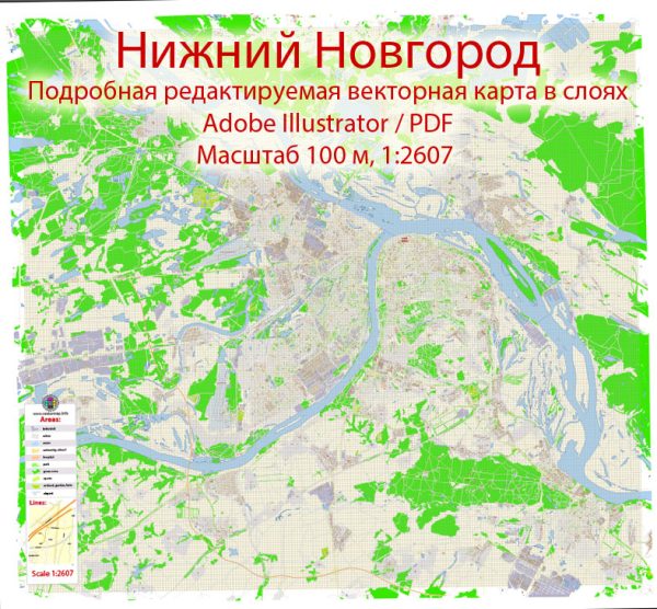Нижний Новгород векторная карта подробная редактируемая в слоях Adobe Illustrator