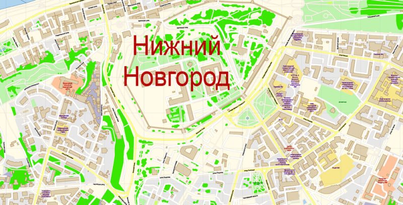 Нижний Новгород векторная карта подробная редактируемая в слоях Adobe Illustrator