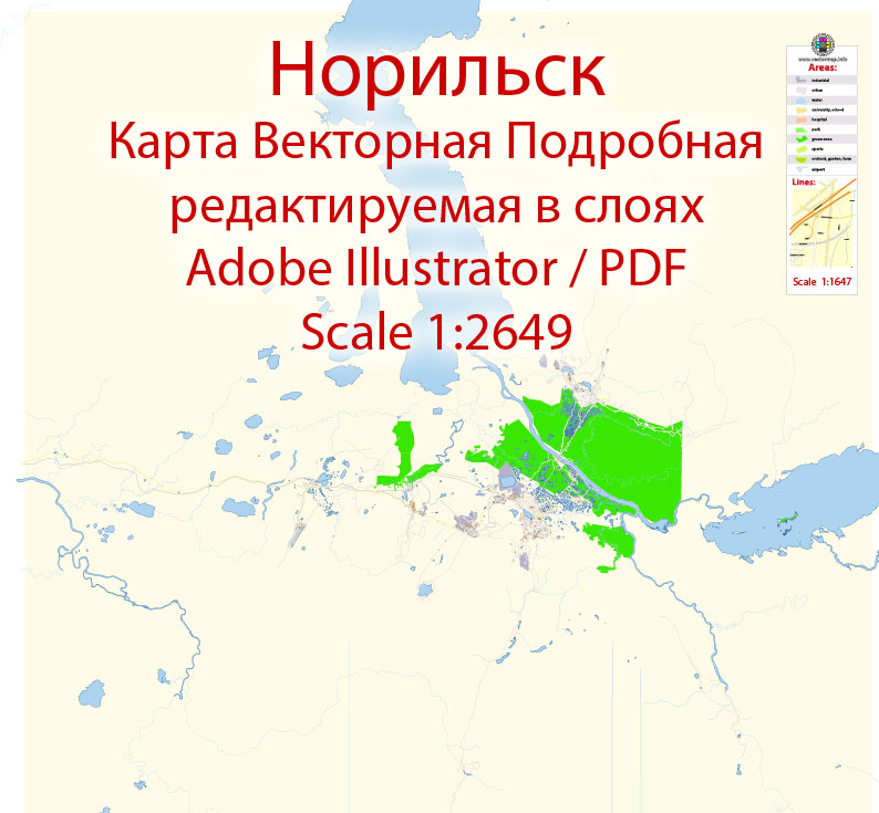 Норильск векторная карта подробная редактируемая в слоях Adobe Illustrator
