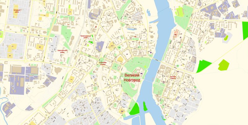 Новгород векторная карта подробная редактируемая в слоях Adobe Illustrator
