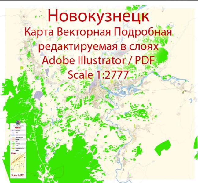 Новокузнецк векторная карта подробная редактируемая в слоях Adobe Illustrator