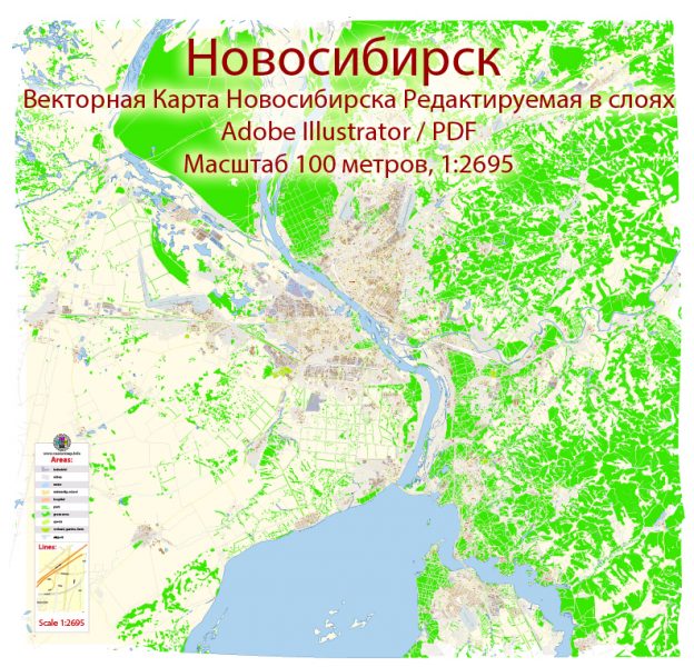 Новосибирск векторная карта подробная редактируемая в слоях Adobe Illustrator