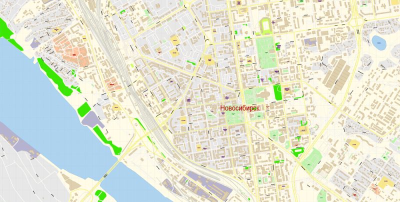 Новосибирск векторная карта подробная редактируемая в слоях Adobe Illustrator