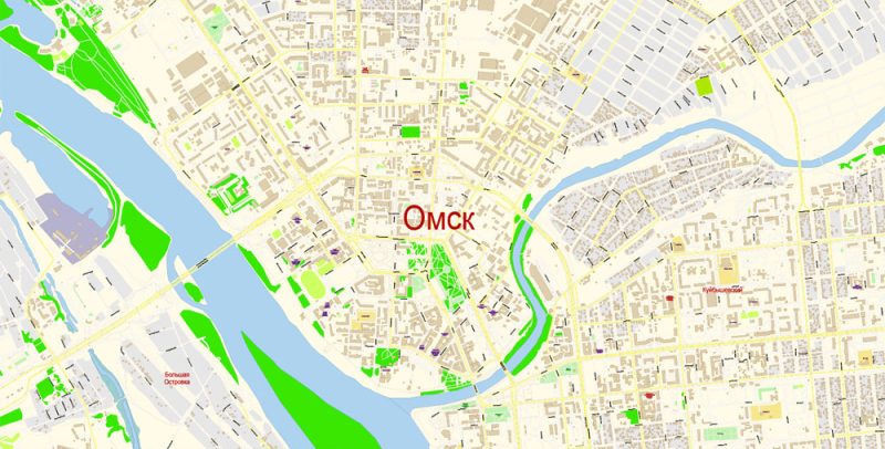 Омск векторная карта подробная редактируемая в слоях Adobe Illustrator