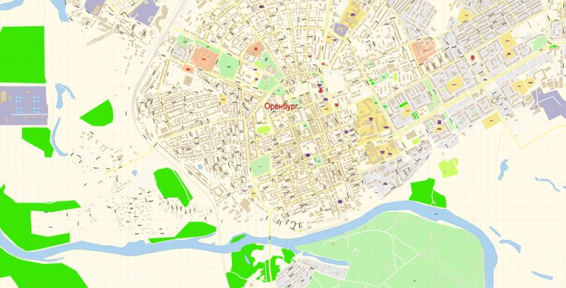 Оренбург векторная карта подробная редактируемая в слоях Adobe Illustrator