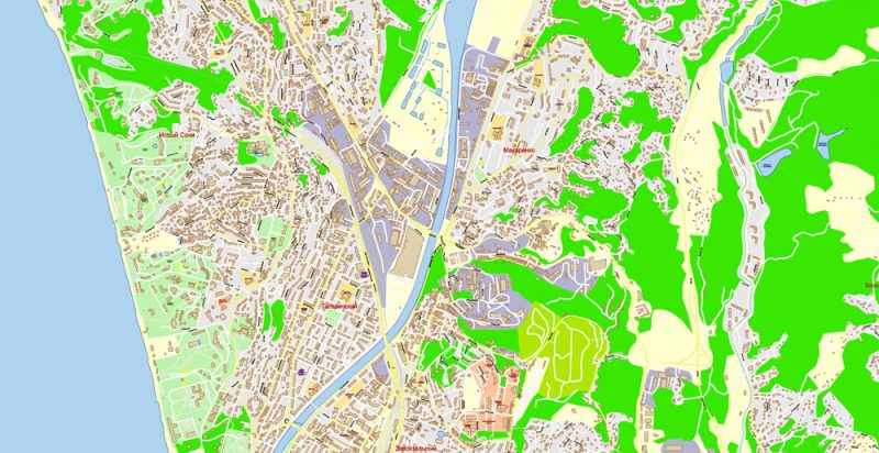 Сочи векторная карта города подробная редактируемая в слоях Adobe Illustrator