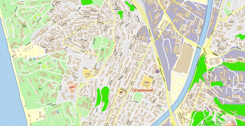 Сочи векторная карта города подробная редактируемая в слоях Adobe Illustrator