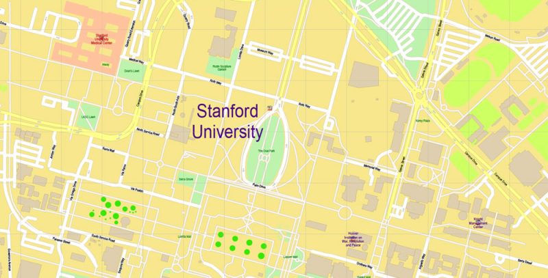 Stanford University Map Vector CA US Extra Detailed Street Road Map editable Adobe Illustrator in layers