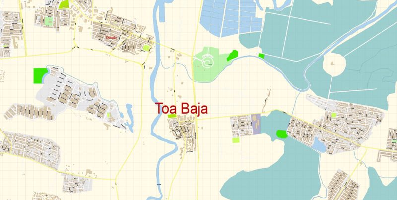 Toa Baja Map Vector Puerto Rico Exact City Plan detailed Street Map Adobe Illustrator in layers